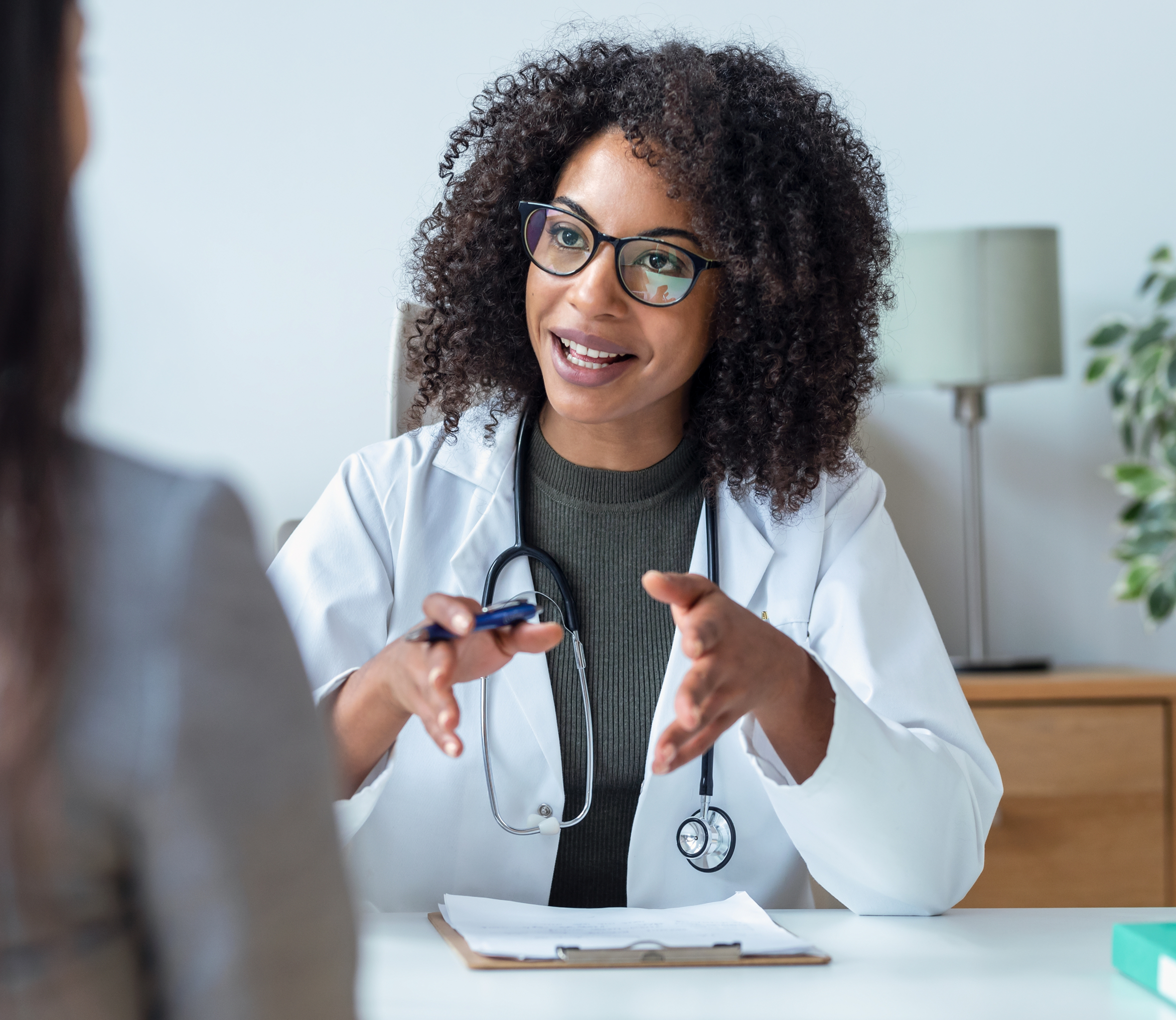 A doctor talking to someone