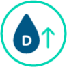 Droplet of vitamin D with an arrow next to it representing increase in active vitamin D